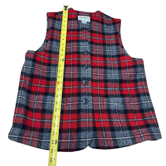 Eddie Bauer Wool Vintage Plaid Button Vest Red Grey Medium Preppy Prep Old Money - Picture 6 of 8